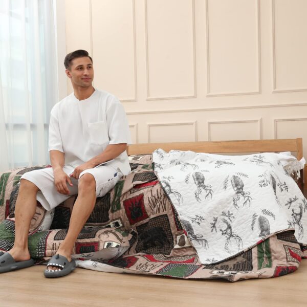 Hailea Juego de ropa de cama rústica con estampado de animales, acogedor y clásico, ligero, reversible, alce, oso, cubrecama para todas las estaciones, decoración de ropa de cama de bosque de campo (tamaño queen)