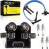 Juego de 1 bobinas de encendido UF566 22433-AA500 y 4 bujías de iridio con juego de cables compatibles con Subaru Outback Forester Impreza Legacy Saab 9-2X - H4 2.5L
