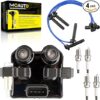 Juego de 1 bobinas de encendido UF566 22433-AA500 y 4 bujías de iridio con juego de cables compatibles con Subaru Outback Forester Impreza Legacy Saab 9-2X - H4 2.5L