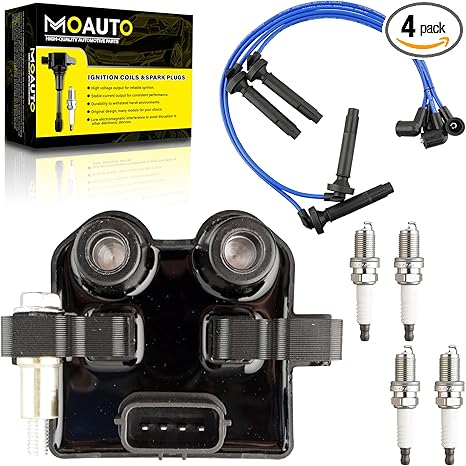 Juego de 1 bobinas de encendido UF566 22433-AA500 y 4 bujías de iridio con juego de cables compatibles con Subaru Outback Forester Impreza Legacy Saab 9-2X - H4 2.5L