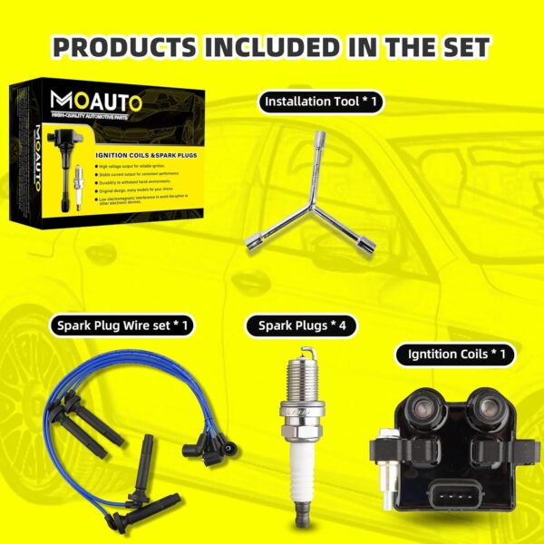 Juego de 1 bobinas de encendido UF566 22433-AA500 y 4 bujías de iridio con juego de cables compatibles con Subaru Outback Forester Impreza Legacy Saab 9-2X - H4 2.5L