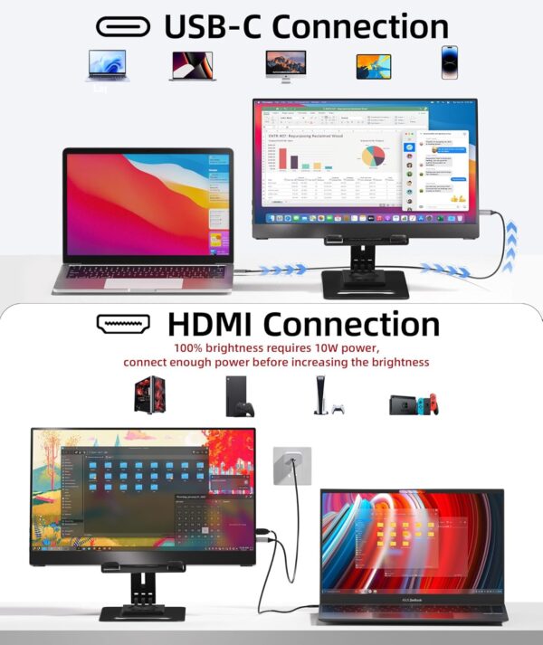 Monitor portátil, extensor de pantalla para portátil FHD IPS ultra delgado de 15.6 pulgadas con soporte ajustable, compatible con USB C, ideal para viajes y oficina