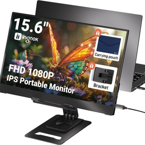 Monitor portátil, extensor de pantalla para portátil FHD IPS ultra delgado de 15.6 pulgadas con soporte ajustable, compatible con USB C, ideal para viajes y oficina