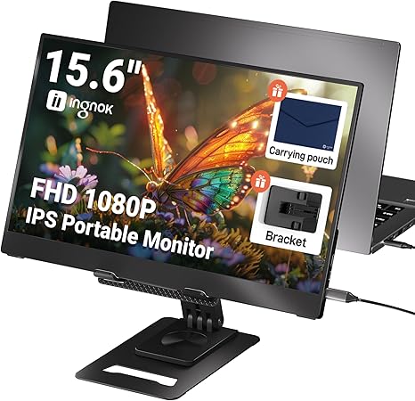 Monitor portátil, extensor de pantalla para portátil FHD IPS ultra delgado de 15.6 pulgadas con soporte ajustable, compatible con USB C, ideal para viajes y oficina