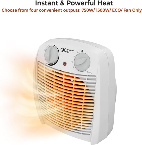 Comfort Zone Calentador de espacio interior con termostato ajustable, forzado por ventilador, eléctrico, protección contra sobrecalentamiento, interruptor de seguridad de vuelco, eficiencia