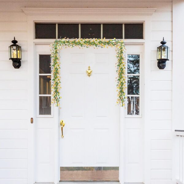 RECUTMS Guirnalda floral de primavera de 65 pulgadas con hojas verdes, hiedra de jazmín de invierno para puerta delantera, hogar, pared, balcón, jardín, arco, chimenea, telón de fondo (amarillo)
