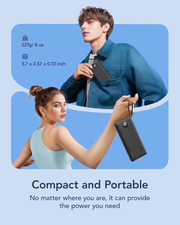 VRURC Cargador portátil con cables integrados, cargador de batería externa de 10000 mAh de viaje Essentials, 5 salidas y 2 entradas, pantalla LED externa, compatible con iPhone, Samsung, Android,