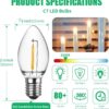 Meconard Bombillas LED C7, bombillas LED inastillables de repuesto para velas y candelabros de ventana, base de candelabro E12, equivalente a 0.6 vatios equivalentes a bombillas incandescentes de 7 W,