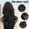 FAVE Extensiones de cabello sintético con clip en forma de V, extensiones de cabello ondulado marrón y negro, extensiones de una pieza con 5 clips de seguridad, extensiones de cabello con clip