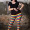 sissycos Leggings de los años 80 para mujer, pantalones elásticos con estampado de rayas arcoíris suaves