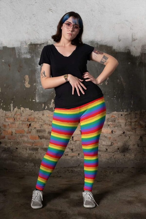 sissycos Leggings de los años 80 para mujer, pantalones elásticos con estampado de rayas arcoíris suaves