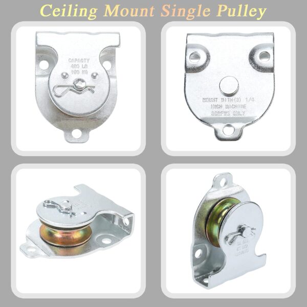Polea de montaje en techo de 1-1/2 pulgadas, polea de techo para cable o cuerda de 3/8 pulgadas, paquete de 6