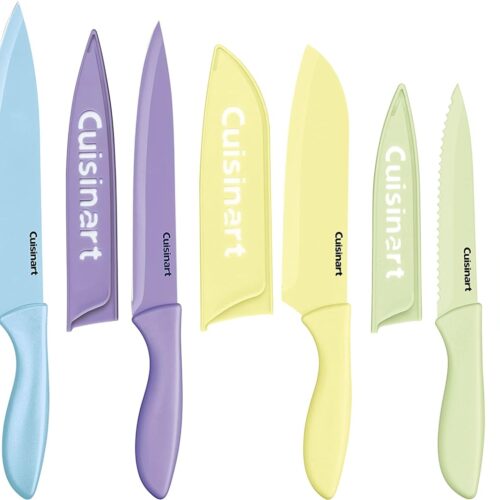 Cuisinart C55-10PCPL - Juego de cuchillos recubiertos de cerámica con fundas protectoras de hoja (juego de 10 piezas) en colores pastel brillante