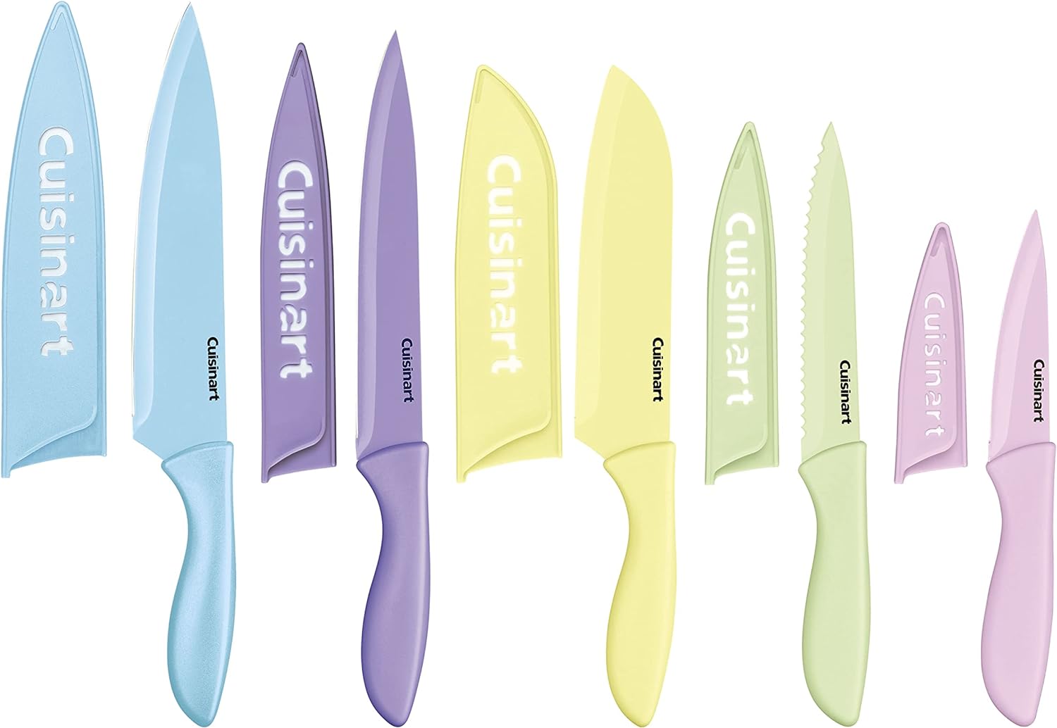 Cuisinart C55-10PCPL – Juego de cuchillos recubiertos de cerámica con fundas protectoras de hoja (juego de 10 piezas) en colores pastel brillante