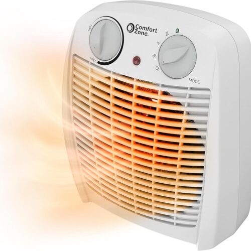 Comfort Zone Calentador de espacio interior con termostato ajustable, forzado por ventilador, eléctrico, protección contra sobrecalentamiento, interruptor de seguridad de vuelco, eficiencia