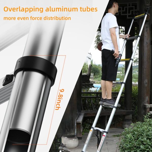 Escalera telescópica de 6.6 pies, escalera plegable ligera con gancho, escaleras de extensión de aluminio para el hogar, escalera telescópica plegable para RV, ático, uso diario en casa, 330
