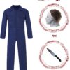 Overol azul marino, disfraz de Halloween para hombre, incluye máscara y cuchillo de juguete
