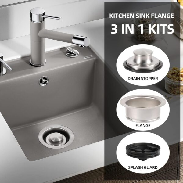 RQYEKDO Kit de deflector de fregadero de reborde de eliminación de basura, ajuste universal de orificio de drenaje estándar de 3-1/2 pulgadas, accesorios de repuesto de tapón de brida para fregadero