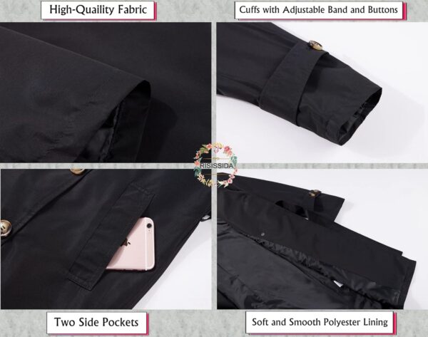RISISSIDA Gabardinas para mujer, chaqueta larga de doble botonadura resistente al agua con cinturón