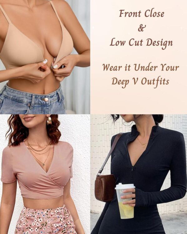 WOWENY Brasier push up con cierre frontal para mujer, sin varillas, brasier acolchado sin costuras, corte bajo, cuello en V, ligero