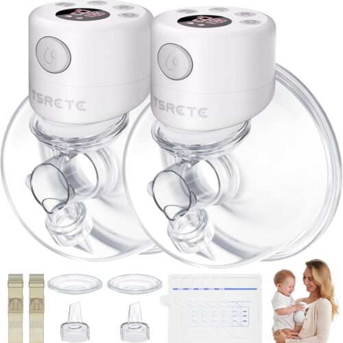 TSRETE Extractor de leche doble, extractor de leche eléctrico manos libres con 2 modos, 9 niveles, pantalla LCD, función de memoria, extractor de leche doble recargable, brida de 0.94 pulgadas, color