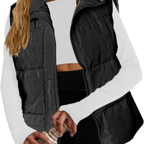Zeagoo Chaleco acolchado para mujer, ligero, cuello alto, sin mangas, cálido, con cremallera, acolchado, con bolsillos, tallas S-XXL