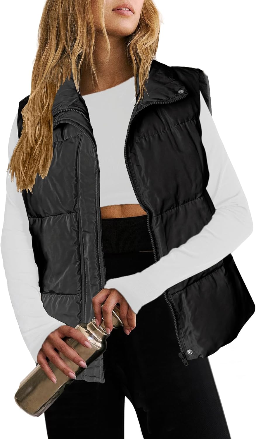 Zeagoo Chaleco acolchado para mujer, ligero, cuello alto, sin mangas, cálido, con cremallera, acolchado, con bolsillos, tallas S-XXL