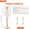 VEVOR Centro de mesa de boda de metal dorado, cristal, 2 piezas 55cm/21.65"