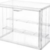Attelite Vitrina de acrílico transparente, estante de exhibición de 3 niveles con 2 placas móviles, escaparate de protección apilable para figuras de acción, caja de almacenamiento para encimera con