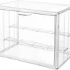 Attelite Vitrina de acrílico transparente, estante de exhibición de 3 niveles con 2 placas móviles, escaparate de protección apilable para figuras de acción, caja de almacenamiento para encimera con