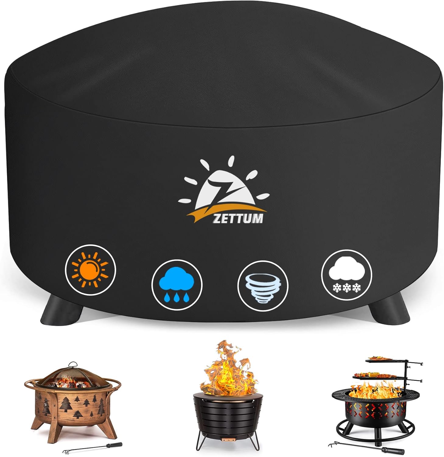 Cubierta redonda para hoguera de 36 pulgadas, cubierta para fogata para exteriores, resistente e impermeable, 600D, accesorios para fogata de gas, resistente a la decoloración y a la