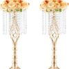 VEVOR Centro de mesa de boda de metal dorado, cristal, 2 piezas 55cm/21.65"