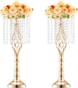 VEVOR Centro de mesa de boda de metal dorado, cristal, 2 piezas 55cm/21.65″