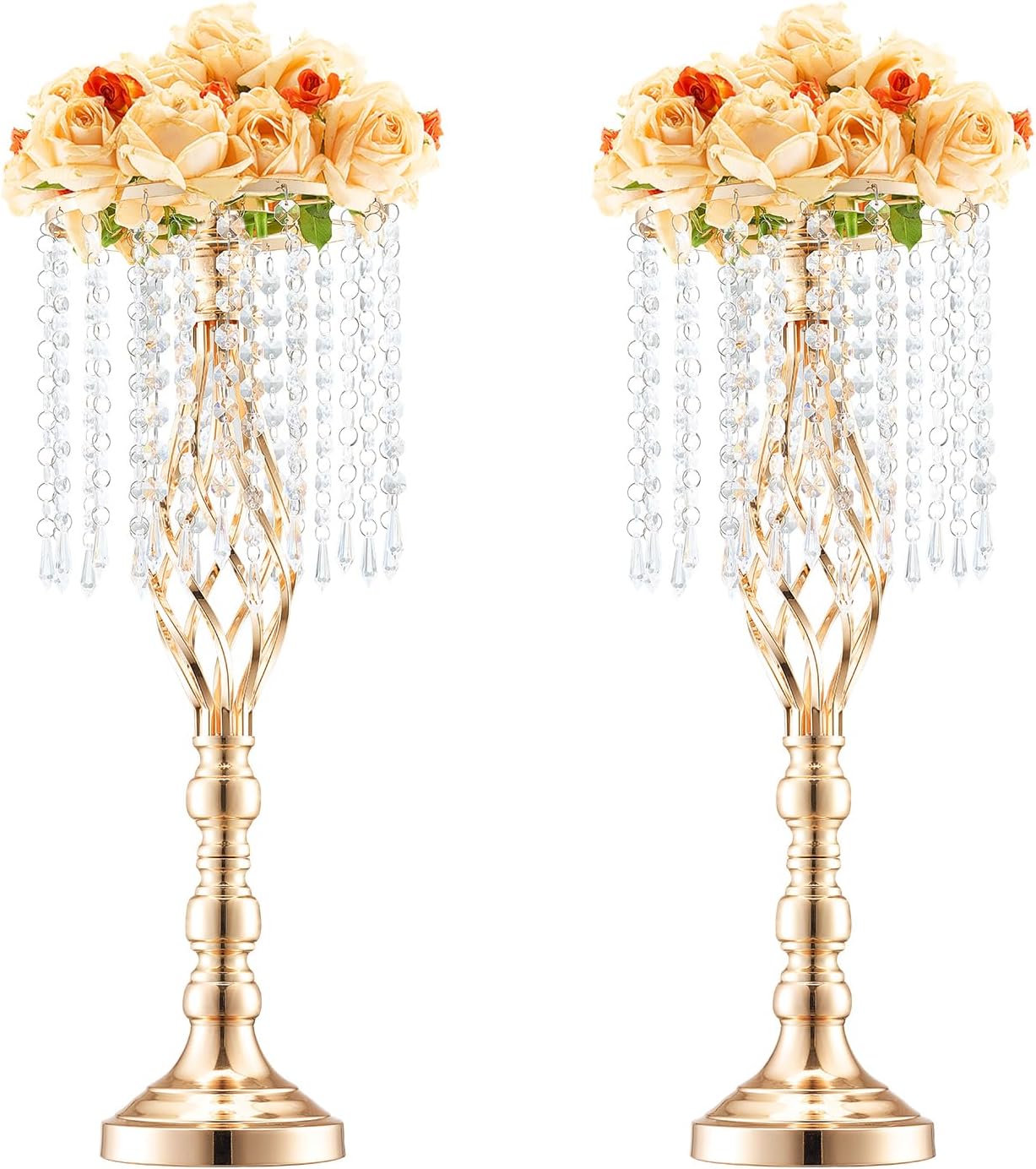 VEVOR Centro de mesa de boda de metal dorado, cristal, 2 piezas 55cm/21.65″
