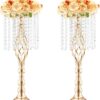 VEVOR Centro de mesa de boda de metal dorado, cristal, 2 piezas 55cm/21.65"