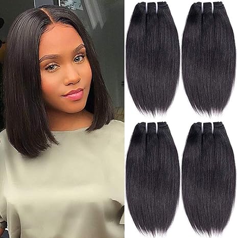 Liang Dian Manojos de cabello humano corto de 10 pulgadas, color natural, 4 manojos de cabello virgen brasileño 12A, cabello humano lacio 100% sin procesar (10, 10, 10, 10, 10 pulgadas)