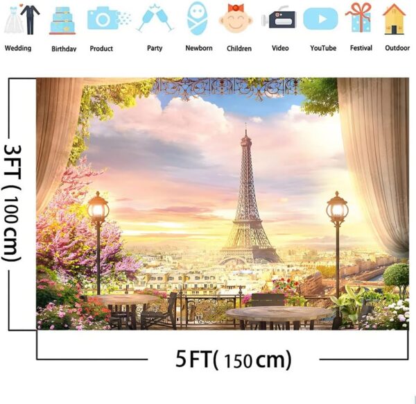 Telón de fondo de fotos de París, tapiz de pared de la Torre Eiffel, fondo de fotografía de ciudad francesa, decoración de fiesta de cumpleaños con temática parisina, 5 x