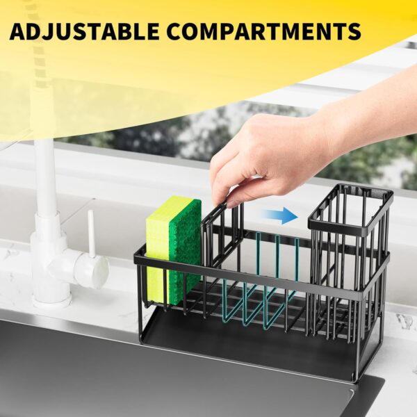 Cisily Organizador para fregadero de cocina con soporte alto para cepillos, soporte de esponja para fregadero, 304 inoxidable inoxidable, dispensador de jabón para encimera de cocina, decoración de