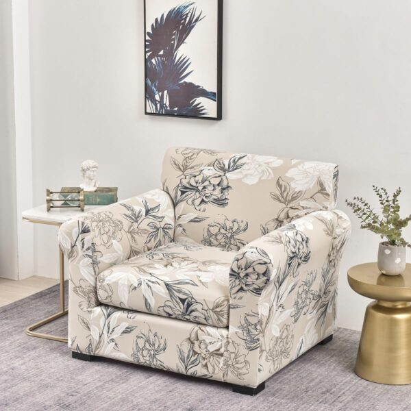FORCHEER Fundas para sillón de 2 piezas con estampado de flores con 1 cojín separado, funda lavable con parte inferior elástica para sala de estar (Sillón, estilos 4)