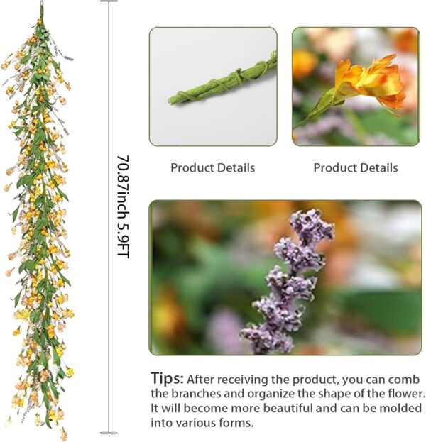 RECUTMS Guirnalda floral de primavera de 65 pulgadas con hojas verdes, hiedra de jazmín de invierno para puerta delantera, hogar, pared, balcón, jardín, arco, chimenea, telón de fondo (amarillo)