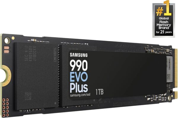 SAMSUNG SSD 990 EVO Plus de 1 TB, PCIe Gen 4x4, Gen 5x2 M.2 2280, velocidades de hasta 7,250 MB/s, almacenamiento actualizado para PC/portátiles, tecnología HMB y Intelligent Turbowrite 2.0,