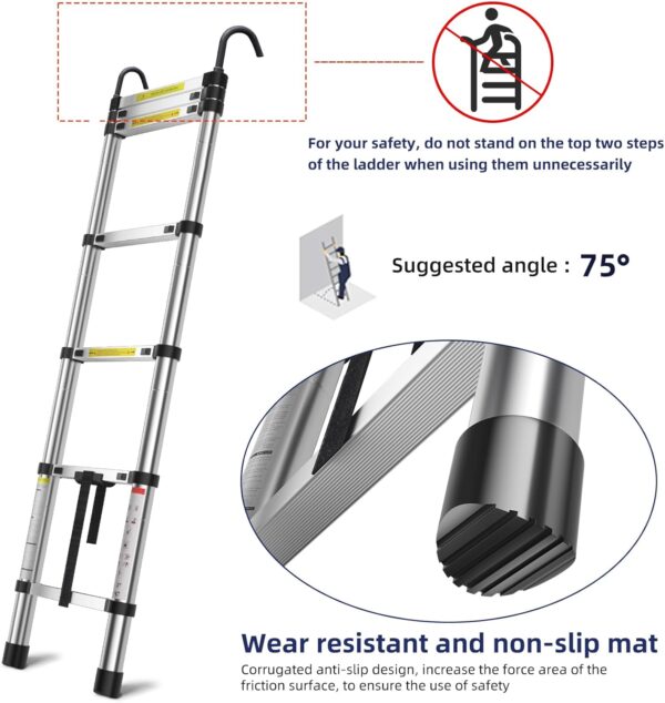 Escalera telescópica de 6.6 pies, escalera plegable ligera con gancho, escaleras de extensión de aluminio para el hogar, escalera telescópica plegable para RV, ático, uso diario en casa, 330