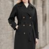 RISISSIDA Gabardinas para mujer, chaqueta larga de doble botonadura resistente al agua con cinturón