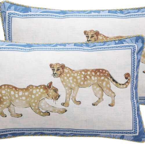 patdrea Juego de 2 fundas de almohada de diseño para sofá de 18 x 18 pulgadas, fundas de almohada de lino vintage con patrón de guepardo y volantes de lujo, fundas de almohada decorativas de granja