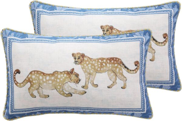 patdrea Juego de 2 fundas de almohada de diseño para sofá de 18 x 18 pulgadas, fundas de almohada de lino vintage con patrón de guepardo y volantes de lujo, fundas de almohada decorativas de granja