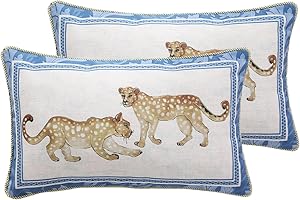 patdrea Juego de 2 fundas de almohada de diseño para sofá de 18 x 18 pulgadas, fundas de almohada de lino vintage con patrón de guepardo y volantes de lujo, fundas de almohada decorativas de granja