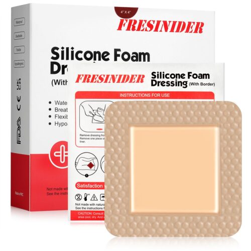 Apósito de espuma de silicona con borde adhesivo, vendaje de vendaje para heridas, almohadilla de espuma de silicona, paquete de 10, vendajes impermeables grandes de 4 x 4 pulgadas,