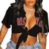 Zoyami Camiseta de manga corta sexy con lazo frontal para mujer, camiseta gráfica para club