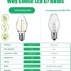 Meconard Bombillas LED C7, bombillas LED inastillables de repuesto para velas y candelabros de ventana, base de candelabro E12, equivalente a 0.6 vatios equivalentes a bombillas incandescentes de 7 W,