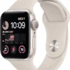 Apple Reloj inteligente SE (2.ª generación) [GPS de 1.575 in] con caja de aluminio Starlight y correa deportiva Starlight - S/M. Monitor de fitness y sueño, detección de choques, monitor de frecuencia